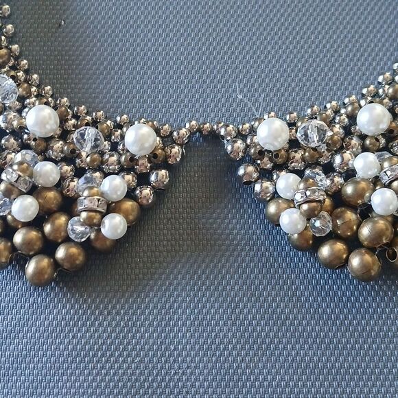 Pam Hiram Anthropologie Faux Pearl Crystal Peter Pan Collar Choker Necklace - Picture 7 of 14